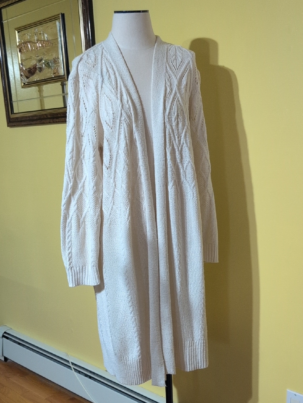 Simply Vera Vera Wang Cream Cable-Knit Long Open Cardigan